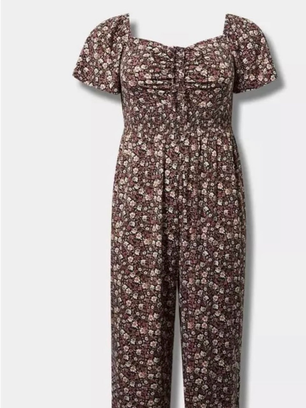 Torrid NWT Burgundy Floral Smocked Jumpsuit - Picture 7 of 7